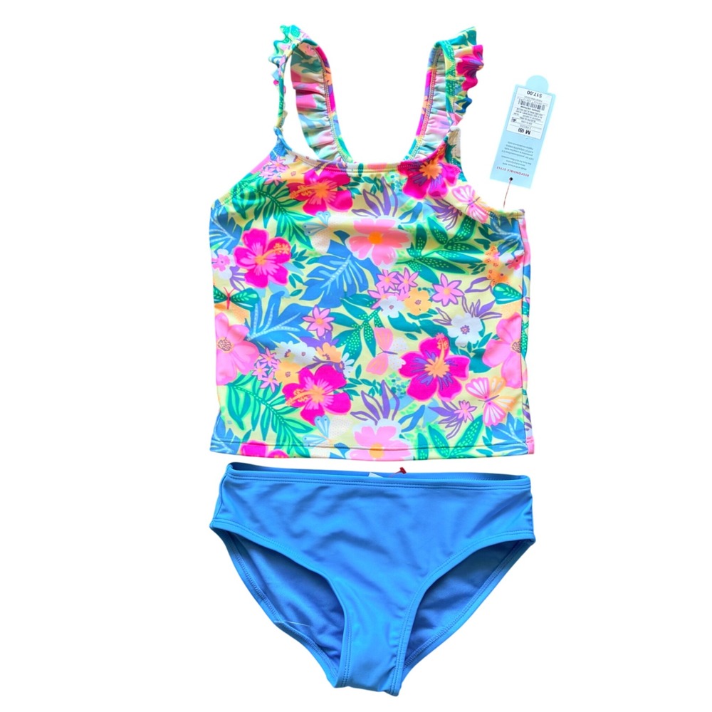 Cat & Jack Colorful Tropical Floral Ruffle Bikini 2pc Swim Bathing Suit M/8 NWT